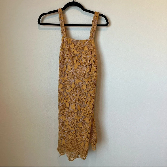 Wayf Orleans Lace Mini Dress in Gold Lace - Picture 2 of 7
